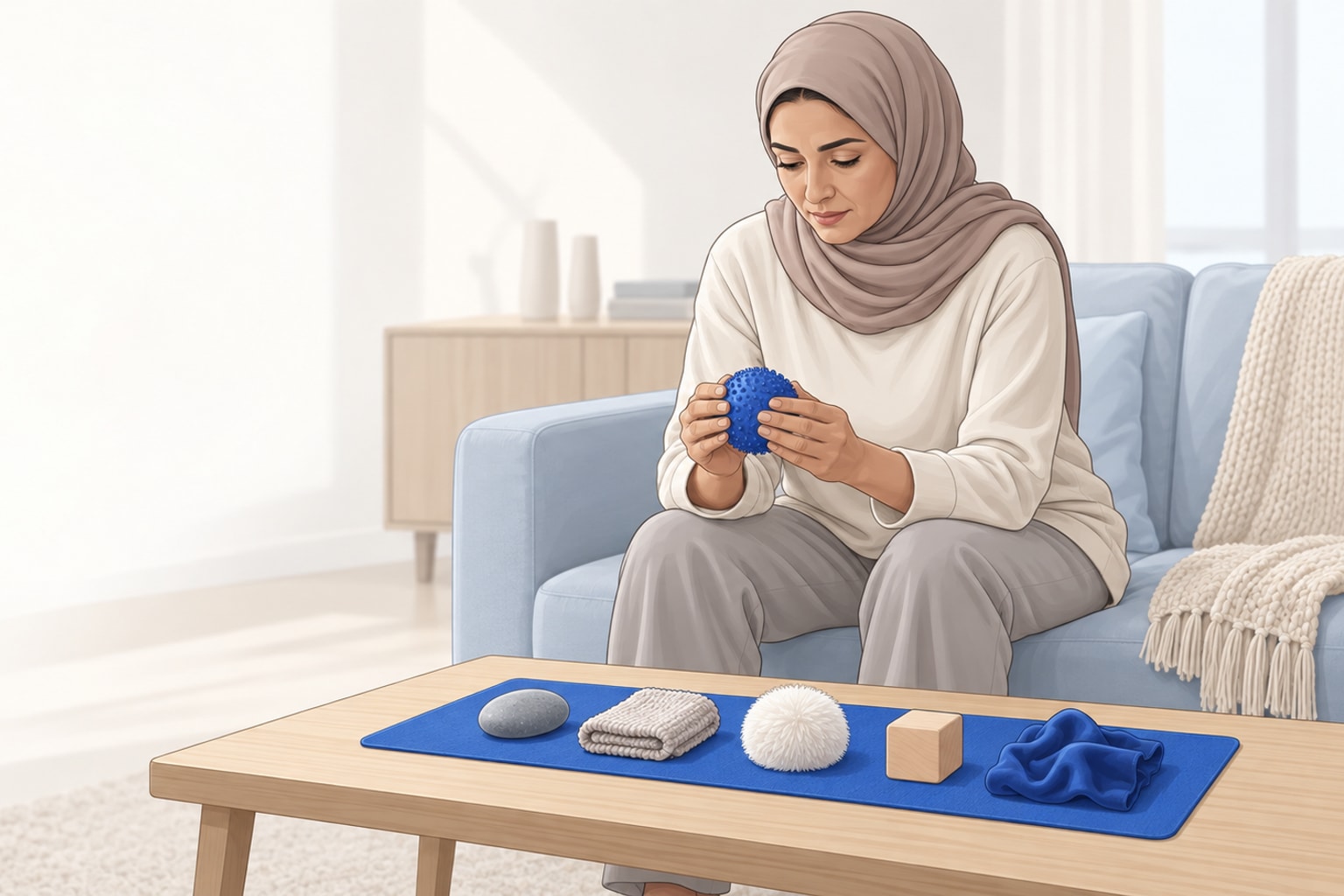 شخص يطبّق تمريناً حسياً منظماً للتهدئة